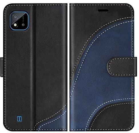 BoxTii Hülle für Oppo Realme C11, PU Leder Handyhülle für Realme C11, Ledertasche Klapphülle Schutzhülle mit Kartenfächer und Magnetverschluss, Schwarz