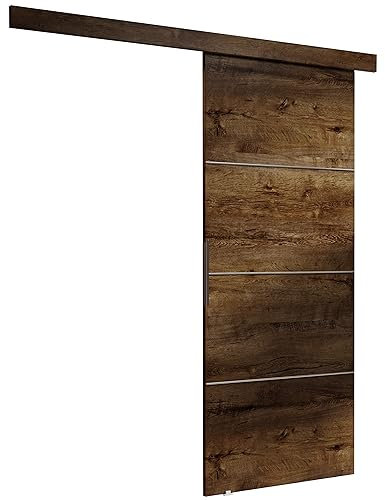 KIER FURNITURE Schiebetür Komplettset - MALIBU - Tür mit Laufschiene - Schiebetürsystem - Raumspartür - Innentüren - Schiebetür - Esche Dunkel 106 x 205 x 1,6 cm