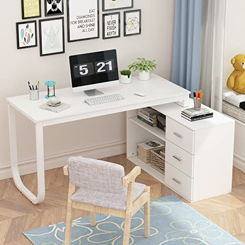 DEZAGCE L-Schreibtisch mit 3 Schubladen & Aktenschrank, 130 × 105 cm | Flexibel platzierbarer Aktenschrank · Drei Schubladen · L-förmiger Arbeitsplatz
