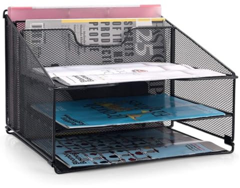 Techly 368062 Organizer da Scrivania a 3 Vassoi e 2 Sezioni Verticali Nero