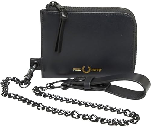 Fred Perry Herren-Geldbörse aus Leder mit Reißverschluss und Sicherheitskette und Clip, Schwarz, Schwarz , Einheitsgröße, Klassisch