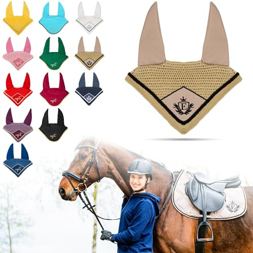 Monumo EQST Baumwolle Ohrenschützer für Pferde 2.0 | 2 Größen: Cob, Full | Pferde-Ohrenschützer, Fliegenhaube, Pferdehut für Pony, Pferde-Reiten (Cob, Beige)