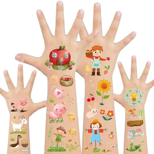 120 Stile Bauernhof Tier Aufkleber Tattoos für Kinder, Tier temporäre Tattoos für Bauernhof Geburtstagsdekorationen, Bauernhof Tier Kinder Tattoo Set (12 Blätter)