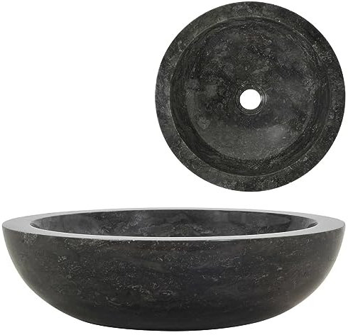 BaraSh Waschbecken 40x12 cm Marmor Schwarz Waschbecken Aufsatz Einbauwaschbecken