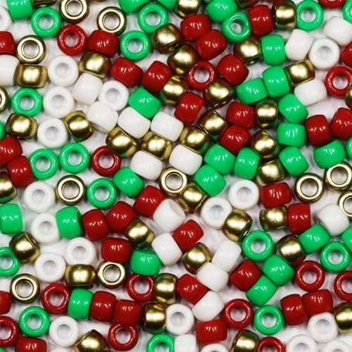 VOOMOLOVE 1000 PCS Christmas Color Pony Beads, Bracelet Beads, Beads for Hair Braids,for Crafts, Plastic Beads, Hair for Braids 6x9mm (Christmas Color