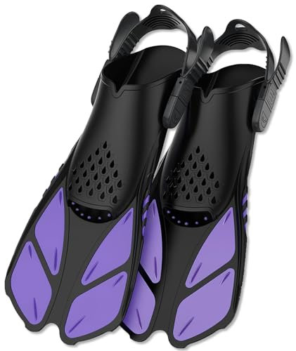 OLYSPM Pinne Corte,Pinne Nuoto Piscina,Pinne Snorkeling con Tacco Aperto e Fibbie Regolabili,Pinne Piscina per Nuoto,Snorkeling,Immersioni