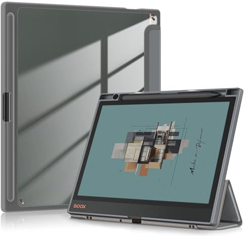 TOPCASE Funda Clara Transparente PC Respaldo para BOOX Note Air4 C 10.3/Note Air 3 C y B/W E Ink Tablet 10.3 con Soporte Bolígrafo,Ultra Delgado Carcasa con Soporte Función y Auto-Sueño/Estela,Gris