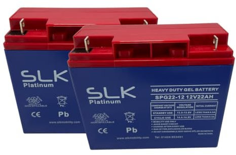 SLK Platinum Mobility Scooter GEL Battery Pair of 2 x 12v 22ah Reliable And long Lasting Replacement Batteries For Electric Scooters And Wheelchairs