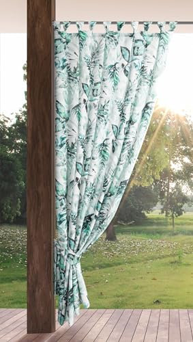 Eurofirany Garden Rideau Extérieur avec Onglet en Haut - 1 pc. Rideau Imperméable, Coupe-Vent, Fermeture Velcro, Rideau pour Pergola, Gazebo, Terrasse, Pavillon, 155x220 cm, Imprimé Vert