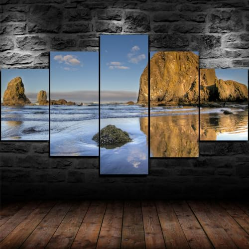 Bilder Abstrakt 5 Teilig Wandbild XXL Natur-Landschaftsmeerblick-Strand-Ozean Leinwand Bild Wandbilder Wohnzimmer Wohnung Kunstdrucke Modern Wandbilder Design Abstrakt Poster Wanddekoration 200x100cm