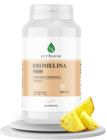 ERBEX - Bromelina 5000 GDU Alto Dosaggio, 30 Capsule - Integratore Bromelina Forte Alto Dosaggio