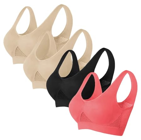 BBring Sport BH Starker Halt,Atmungsaktiver Cool Liftup Air BH, ohne Stahlring, Mesh-Belüftungslöcher, stoßfest, Yoga, Laufunterwäsche, Damen(White, XL) Bauchband Nach Geburt