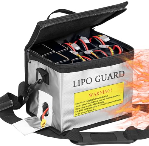 Vueinrg Lipo Safe Bag,Fireproof Explosionssichere Lipo Tasche Großraum Lipo-Akku-Aufbewahrungsbox mit Doppelreißverschluss und Verstellbarer Schultergurt Schutztresortasche zum Laden und Aufbewahren