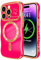 LCHULLE for iPhone 14 Pro Max Case for Women Girls [Compatible with MagSafe] Cute Curly Wave Shape, Magnetic Love Heart Pattern with Camera Lens Cover Luxury Plating Shockproof Phone Case,Hot Pink