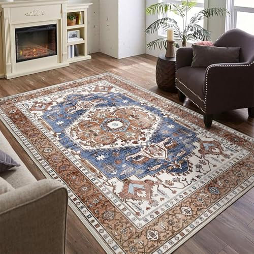 WONGS BEDDING Teppich 140x200cm Wohnzimmer Anti-Rutsch Super Soft Low Pile Waschbar Oriental Boho für Schlafzimmer Korridor Spielzimmer