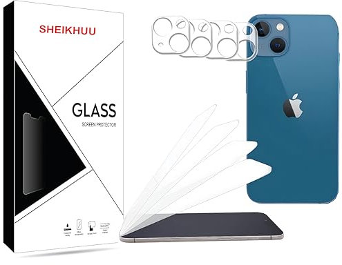 sheikhuu Confezione da 8 pellicole protettive per iPhone 14 da 6,1 pollici, con pellicola protettiva per obiettivo della fotocamera, vetro temperato, trasparenza ultra HD, antigraffio, supporto a