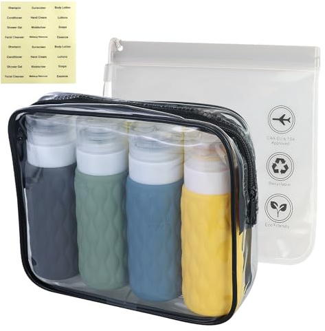 Set di bottiglie da viaggio in silicone da 100 ml, a prova di perdite e ricaricabili, da riempire con beauty case, adatte per riempire bottiglie da viaggio con 1 borsa