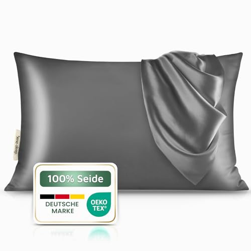 bene-sleep® Premium Seidenkissenbezug – 100 % Maulbeerseide 22 Momme | Verstärkte Nähte | Oeko-TEX Zertifiziert* | Anti-Frizz & Faltenreduzierung | hypoallergen & hautfreundlich (Grau, 40x60 cm)