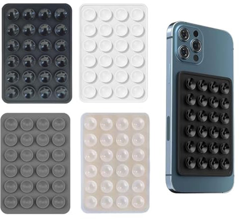 KUKUPOW Silikon Saugnapf Handyhülle, 4 Stück Noppen Handyhülle, 4 Farben Handy Noppen Halter Rückseite, Handyhülle mit Saugnäpfen, Saugnäpfe Handy für Selfies und Videos Freihändig