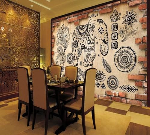 Carrelage Mural Motif Abstrait Éléphant Papier Peint 3D Intissé Bureau Salon Canapé Chambre Fond Décoration Murale-400cm×280cm