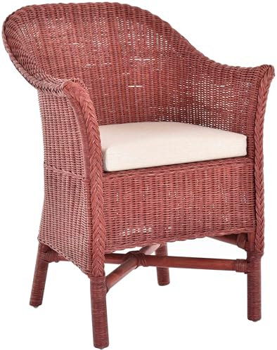 Krines Home Rattansessel Bryan Esszimmersessel echtes Rattan Rattanstuhl mit Armlehnen (Bordeaux)