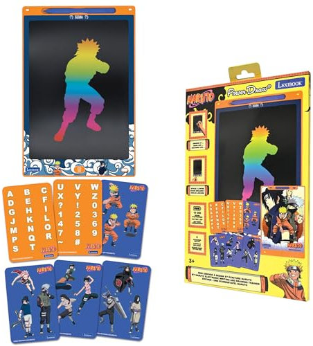 Lexibook, Naruto, Magic Slate, Künstlerisches und kreatives Spielzeug für Mädchen und Jungen, Mehrfarbige Zeichnungen, 28 cm Bildschirm, Inklusive 1 Stift und 6 Schablonen, Orange, CRT10NA