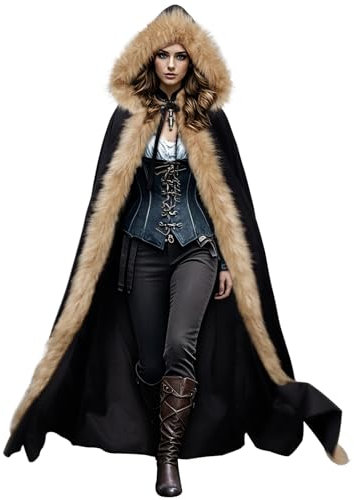 keland Cape de viking en velours avec capuche médiévale pour Halloween (noir)
