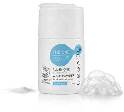 NAVEEN Powder to Foam Cleanser – Extra-Mild Baby-Safe Travel Cleanser for Face, Hair & Body – Sensitive Skin, Vegan, Halal, COSMOS Organic – 30g