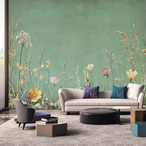 Tapete Fototapete Wildblumen Blumen Wiese 100 x 70 cm Vliestapete Wandbild Fototapeten, Vlies Tapeten Wandtapete Schlafzimmer, Wohnzimmer, TV Hintergrund Wand Moderne Wanddeko uiY97