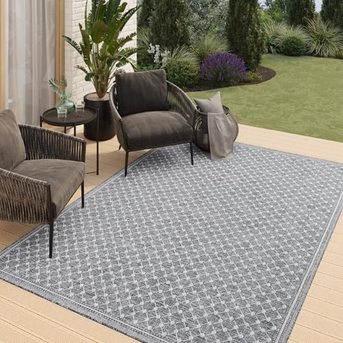 TAPISO Melissa Teppich Outdoor Blau Flachgewebt Indoor Küche Flur Wohnzimmer Balkon Terrasse Modern Sisal Kurzflor ÖKO-TEX 180 x 270 cm