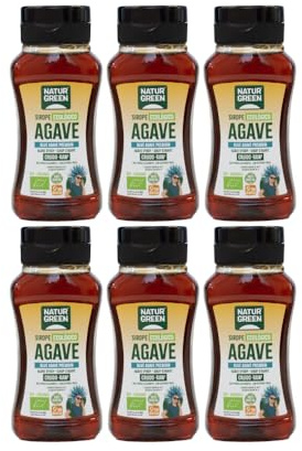 NaturGreen - Sirope de Agave Crudo Bio, Pack 6 x 236 ml, Edulcorante Natural, Agave Azul, Alternativa Vegana a la Miel y el Azúcar, Sin Gluten, Ideal para Endulzar Bebidas, Yogures y Postres