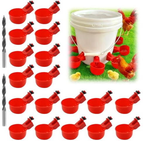 Automatische Hühnertränke 18 Stück, Wasserspender und Geflügeltränke Set | für Hühner Enten und anderes Geflügel, einfache Montage, saubere Wasserzufuhr, inklusive 2 Bohrer 11,5mm für DIY Installation