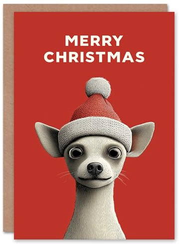 Artery8 Christmas Card Chihuahua Dog Lover Cute Pet Wearing Santa Hat
