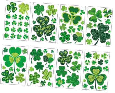 Kleeblatt Fensteraufkleber für St Patrick’s Day, 8 Bögen Grün Pvc | Statisch Haftend, Wiederverwendbar und Rückstandsfrei, Leicht Anzubringen, für Zuhause und Party
