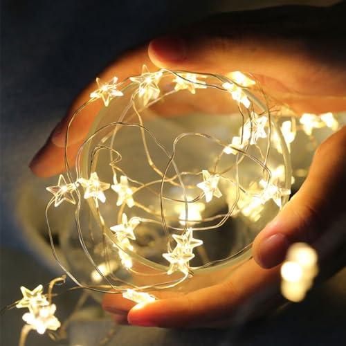 Kaleora LED Sternenlichterkette, 3M 30 LED Micro Draht Stern Lichterkette Batteriebetrieben, Warmweiß Stern Dekolicherkette für Weihnachten, Kinderzimmer, Schlafzimmer, Hochzeit, Party Deko