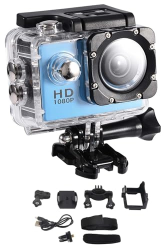 LUCKDANO Action-Kamera, 7 Farben, DV-Camcorder, 1080P HD, 2,0-Zoll-Bildschirm mit Gehäuse, Fahrradhalterung für Radfahren, Sport, Unterwasseraufnahmen (Blue)
