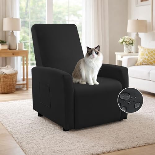 YushengTai 1-Sitzer Sesselbezug, Wasserdicht Sesselbezug Stretch mit Tasche, All-Inclusive Sesselschoner für Fernsehsessel Liege Sessel (Schwarz)