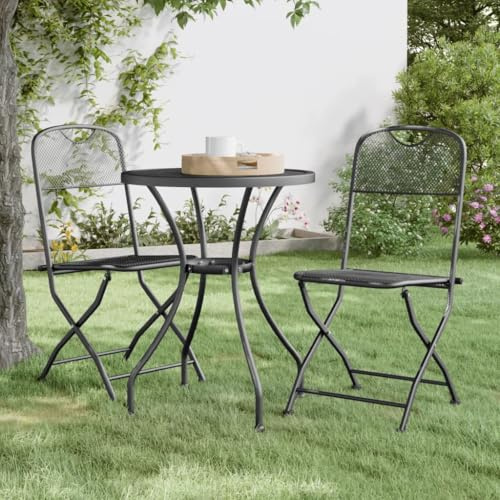 Owoxanthellate Klappstühle 2er Set, Anthrazit 54x40x86 cm, Streckmetall mit E-Beschichtung, Modernes Design, Robuste Gartenstühle platzsparend für Balkon, Terrasse und Campingplatz