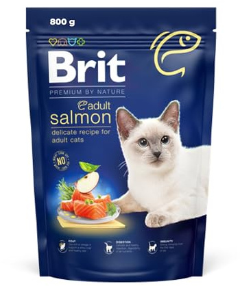 Brit Premium Trockenfutter mit Lachs für Erwachsene Katzen, 800 g | Unterstützt Harnwege & pH-Balance, leicht verdaulich, mit Lachs, ausgewogen, für ausgewachsene Katzen, fördert Haut & Fell