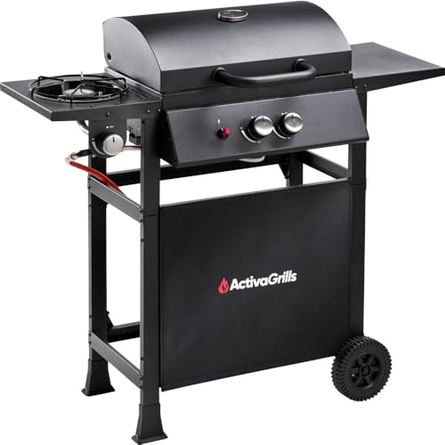 Gasgrill MANCHESTER 6,3 kW - 2 Hauptbrenner + 1 Seitenbrenner - aus Metall - fahrbar - mit Thermometer - Grillwagen