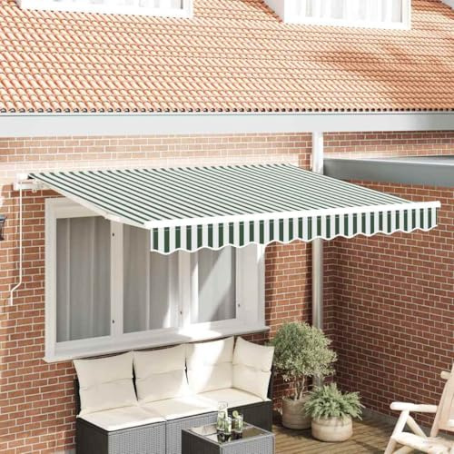 Bucmath Toile de Rechange pour Store banne auvent Vert et Blanc Polyester 3,5 x 2,5 m avec Lambrequin pour terrasse Jardin Balcon ombrage Protection extérieur