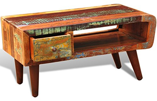 Anself Couchtisch Beistelltisch Holztisch mit Schublade aus Massivholz 90 x 45 x 45cm Bunt
