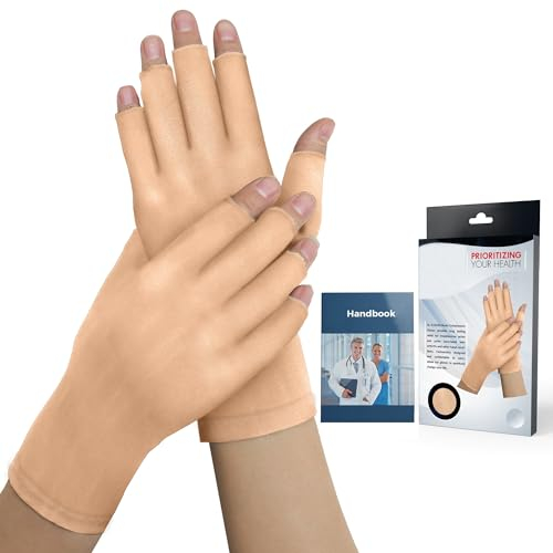 Von Ärzten Entworfen Damen Arthrose Handschuhe für Neurodermitis, Bequeme Fingerlose Kompressionshandschuhe, Mischung aus Baumwolle, Nylon und Elasthan, 1 Paar, Beige, S