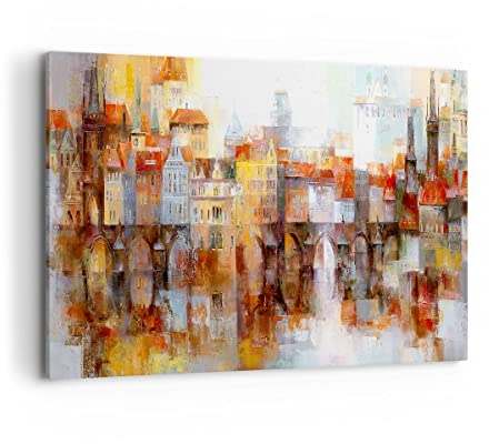 Wandbilder Dekoration Wohnzimmer Stadt Mietshaus Bilder auf Leinwand 120x80cm Leinwandbild mit Rahmen Schlafzimmer Küche Deko Wand Kunstdruck Art Groß XXL Wanddeko Bild Wall Decor Canvas AA120x80-3476