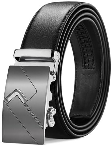TANGCHAO Gürtel Herren Ledergürtel Ratsche Automatikschließe Business Anzug Gürtel 35mm Breit Schwarz Verbessertes Material 5-HEI-ZD 145CM