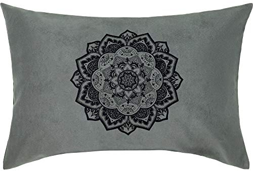 EXPRESS-STICKEREI Yoga Kissen Blume des Lebens Mandala Kissen mit Füllung 40x60cm Buddhismus Dekoration Energie & Harmonie Sofakissen Wohnzimmer Dekokissen Bohemian Accessoire Zierkissen | grau