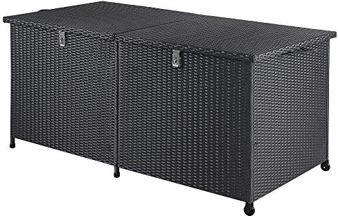 CASARIA® Baúl de Jardín de Poliratán XXL 625L Negro con Ruedas Arcón de Jardín Impermeable 150x77x73cm