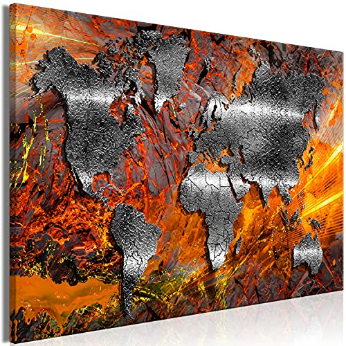 B&D XXL - Wandbilder XXL Weltkarte 120x80 cm 1 tlg - Wand Deko Vlies Leinwand Bilder Groß Wanddeko Wohnzimmer Schlafzimmer Kunstdrucke - Abstrakt Kontinente Landkarte World Map Textur bunt