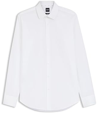 BOSS Herren H-JOE-C1-214 Regular-Fit Hemd aus elastischer Baumwoll-Popeline mit bügelleichtem Finish