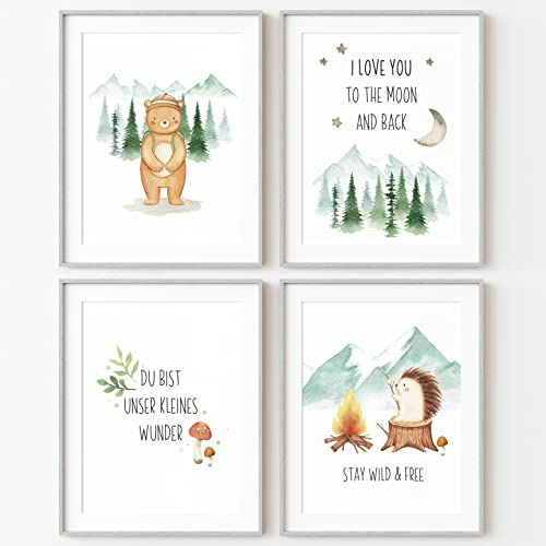 CALLUNA® Bezaubernde Bilder & Poster fürs Kinderzimmer & Babyzimmer – dekorative A4-Kunstdrucke – niedliche Tierporträts & Illustrationen – stabiles Material – ohne Rahmen – Camping